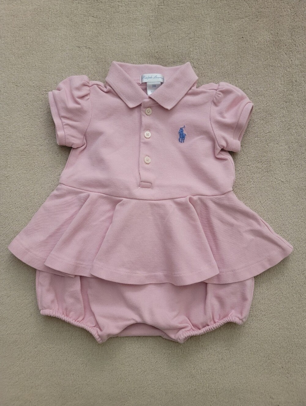 Ralph Lauren Baby Girl Stretch Mesh Peplum Shortall Size 3 Months